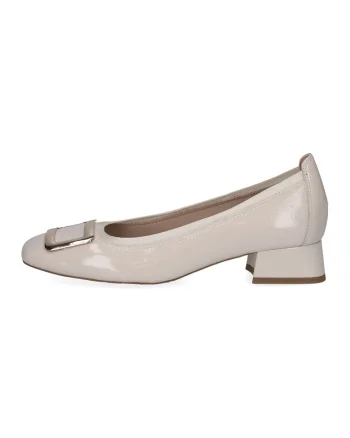 Pantofi de piele cu toc masiv, Maro taupe deschis