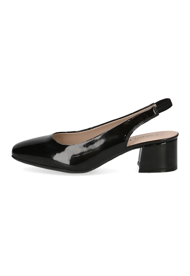 Pantofi slingback din piele cu toc masiv, Negru