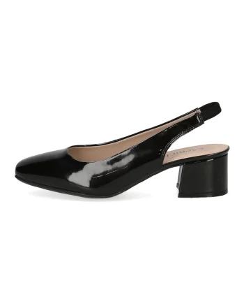 Pantofi slingback din piele cu toc masiv, Negru