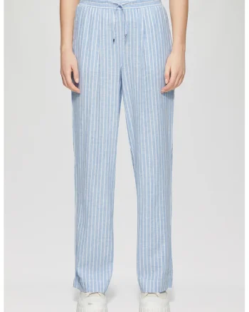 Pantaloni din amestec de in cu dungi, Alb/Albastru