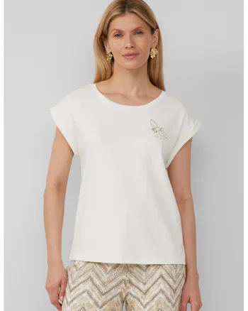 Tricou de bumbac cu decolteu rotund, Alb