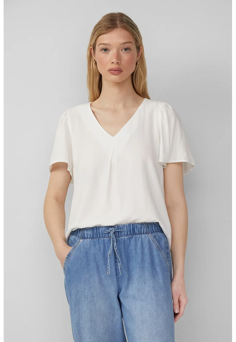Bluza uni cu decolteu in V, Alb