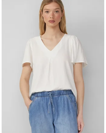 Bluza uni cu decolteu in V, Alb