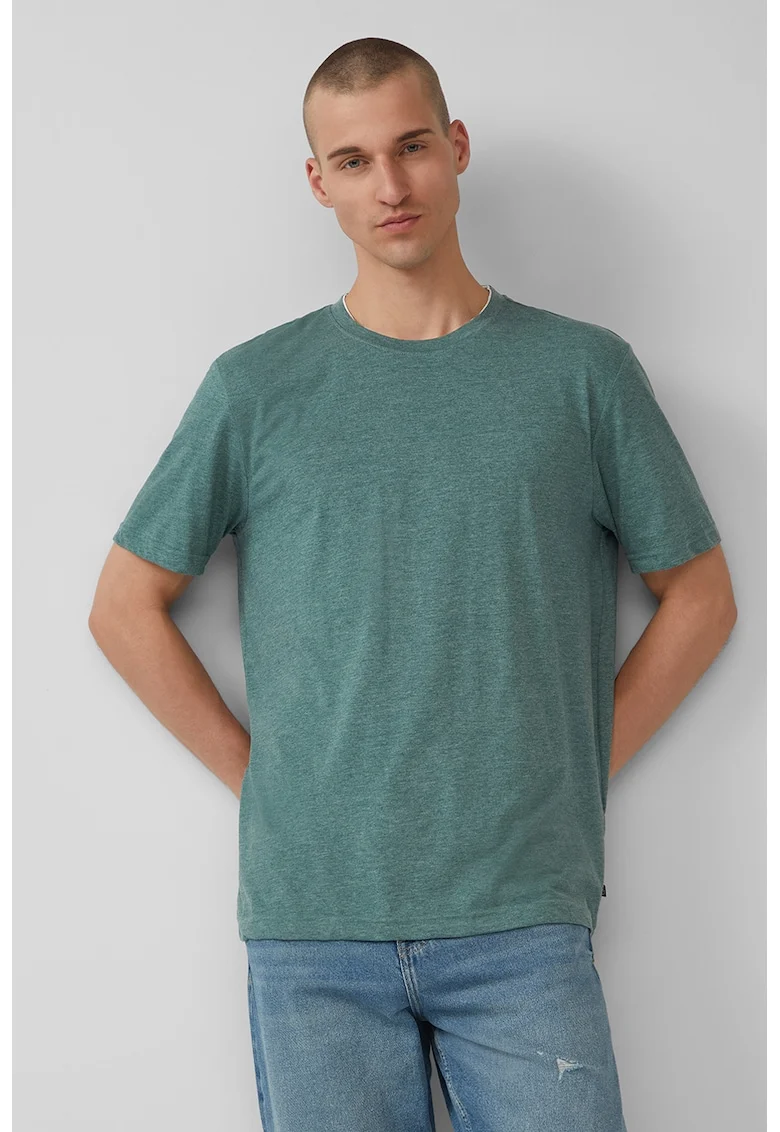 Tricou din amestec de bumbac cu decolteu la baza gatului, Verde