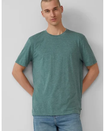 Tricou din amestec de bumbac cu decolteu la baza gatului, Verde