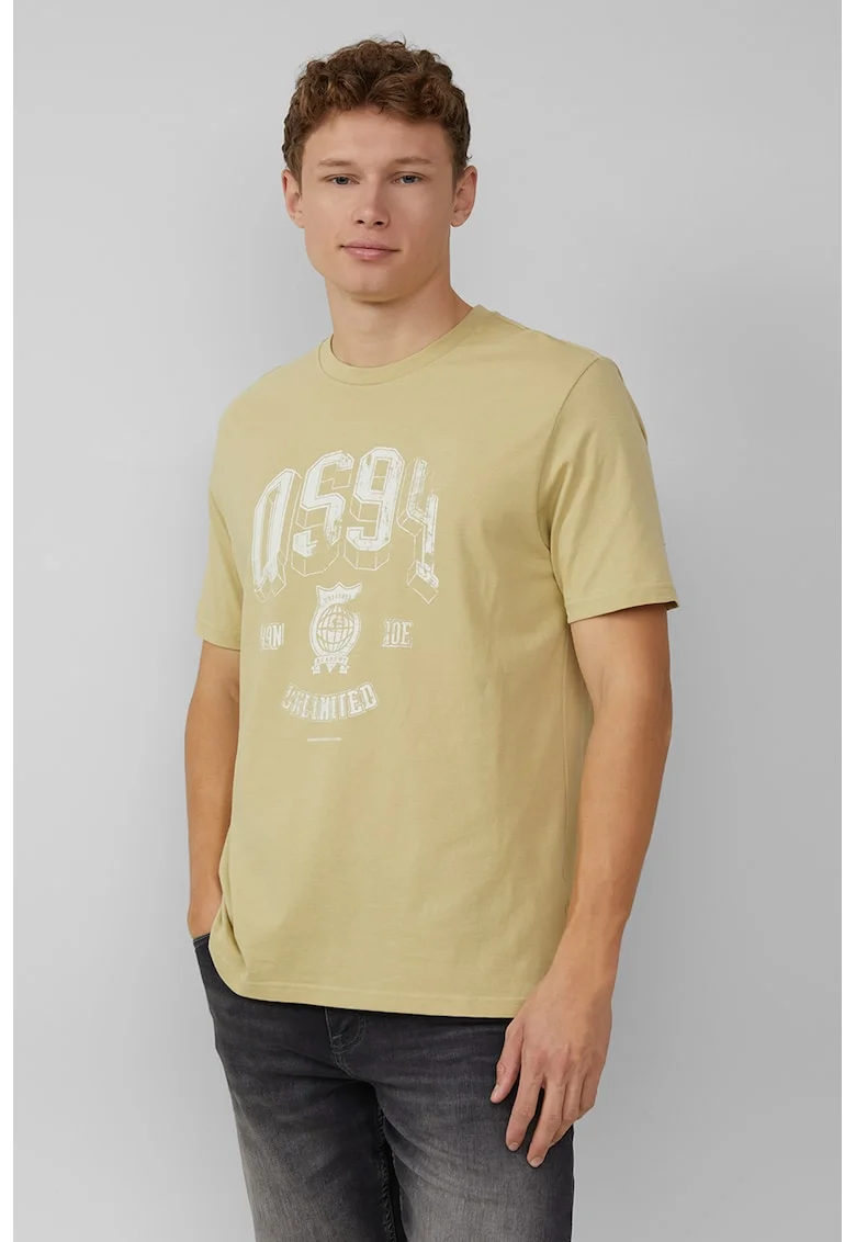 Tricou regular fit cu imprimeu text, Galben mustar