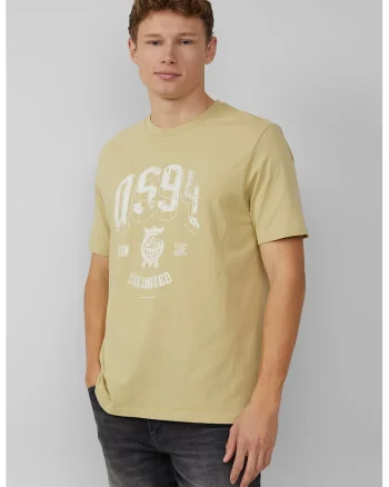 Tricou regular fit cu imprimeu text, Galben mustar