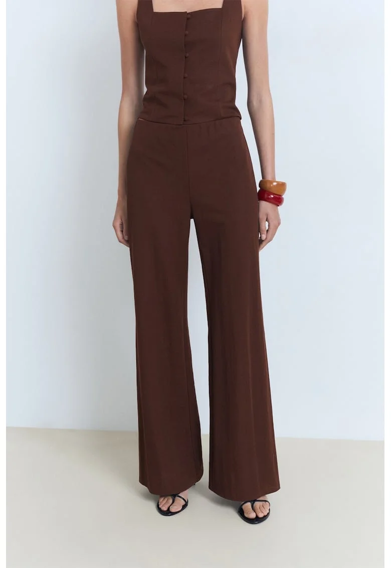 Pantaloni cu croiala ampla si model uni, Maro inchis