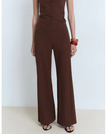 Pantaloni cu croiala ampla si model uni, Maro inchis