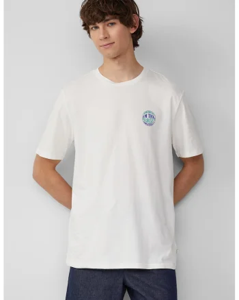 Tricou de bumbac cu decolteu la baza gatului, Alb