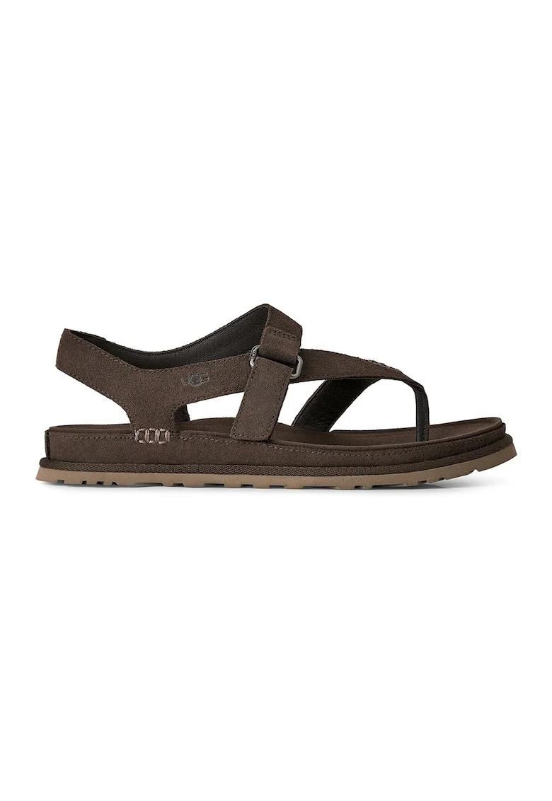 Sandale din piele intoarsa GoldenGaze Toe Post, Maro inchis