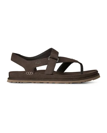 Sandale din piele intoarsa GoldenGaze Toe Post, Maro inchis