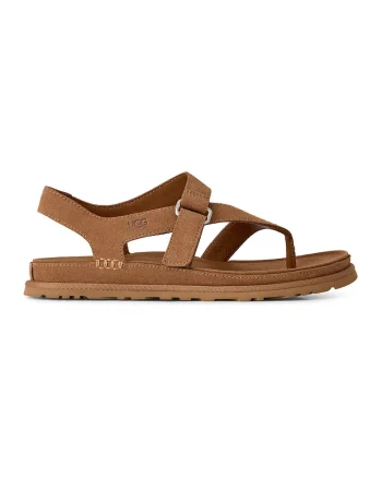 Sandale din piele intoarsa GoldenGaze Toe Post, Caramel