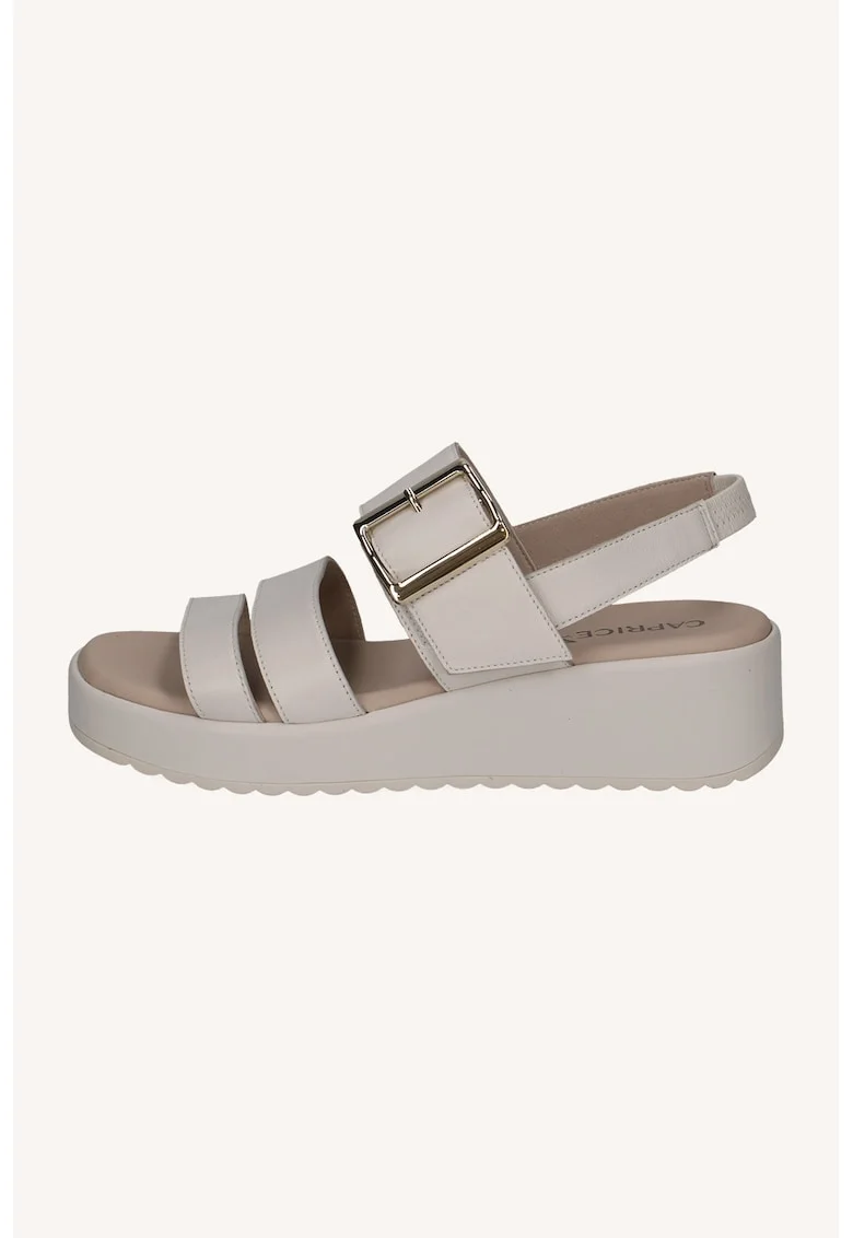 Sandale wedge din piele, Crem