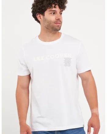 Tricou cu decolteu rotund si logo, Alb optic