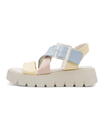 Sandale flatform cu catarama, Albastru lavanda/Galben pai/Roz pal