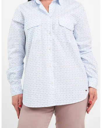 Camasa relaxed-fit cu buzunare pe piept, Alb/Albastru