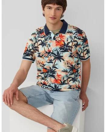 Tricou polo cu model, Portocaliu/Bleumarin
