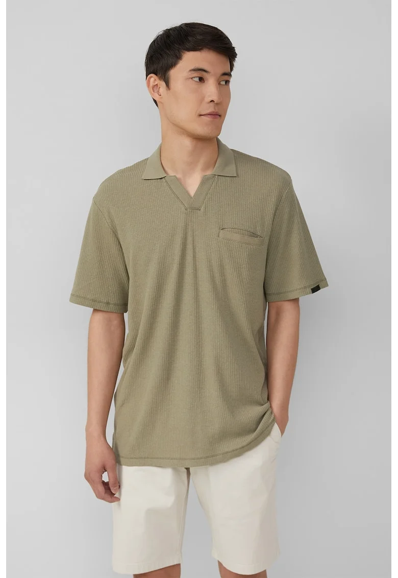 Tricou din amestec de in cu decolteu in V, Verde masliniu