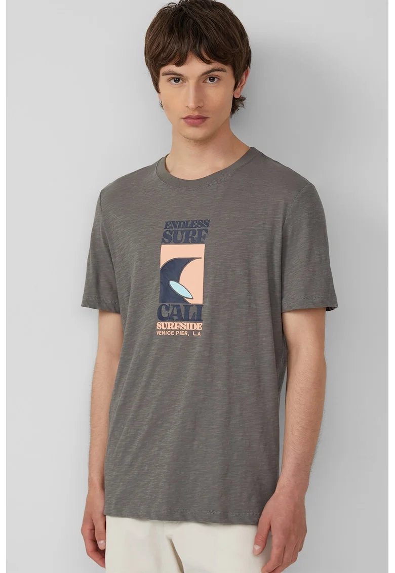 Tricou cu model grafic si imprimeu text, Gri