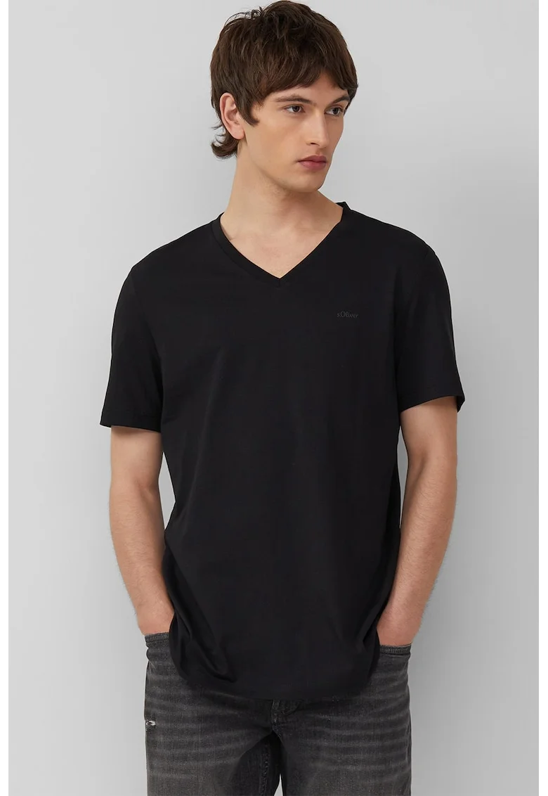 Tricou uni cu decolteu in V, Negru