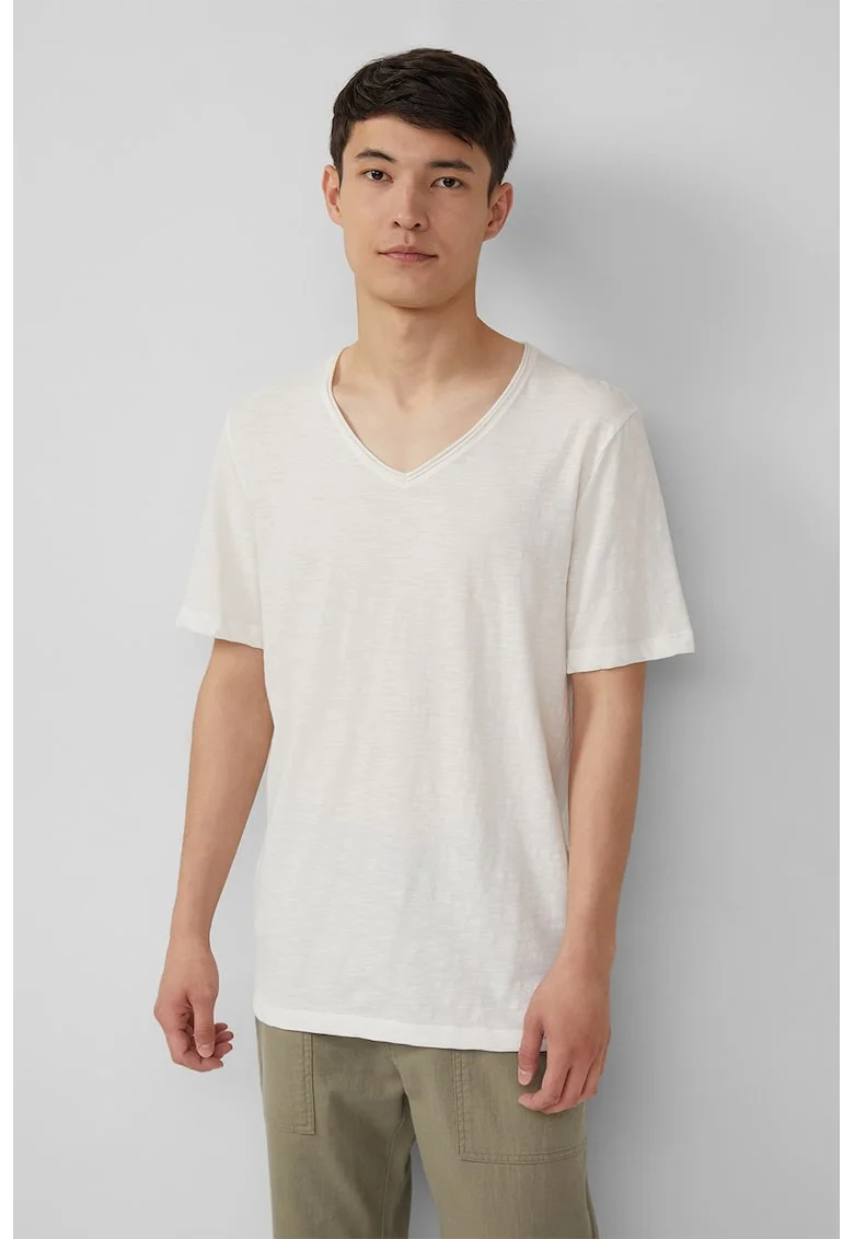 Tricou lejer cu decolteu in V, Alb