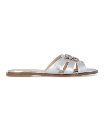 Papuci din piele Milly, Caramel/Argintiu