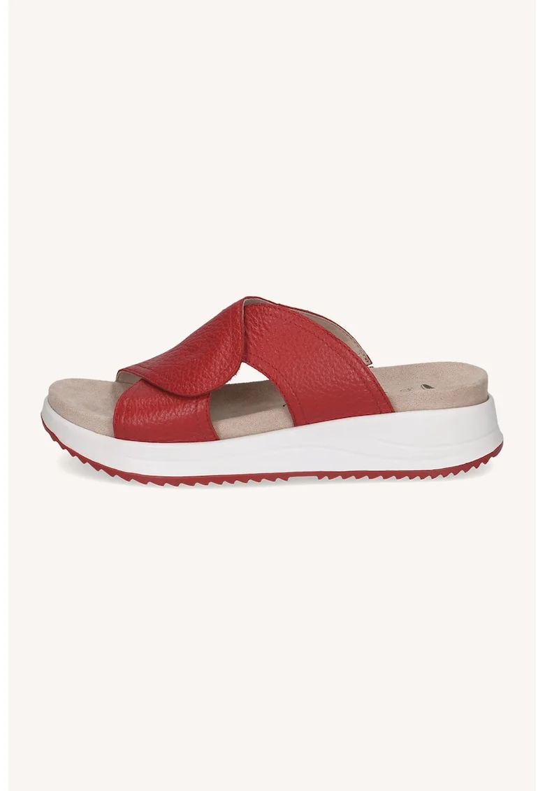 Papuci wedge din piele, Rosu/Alb optic