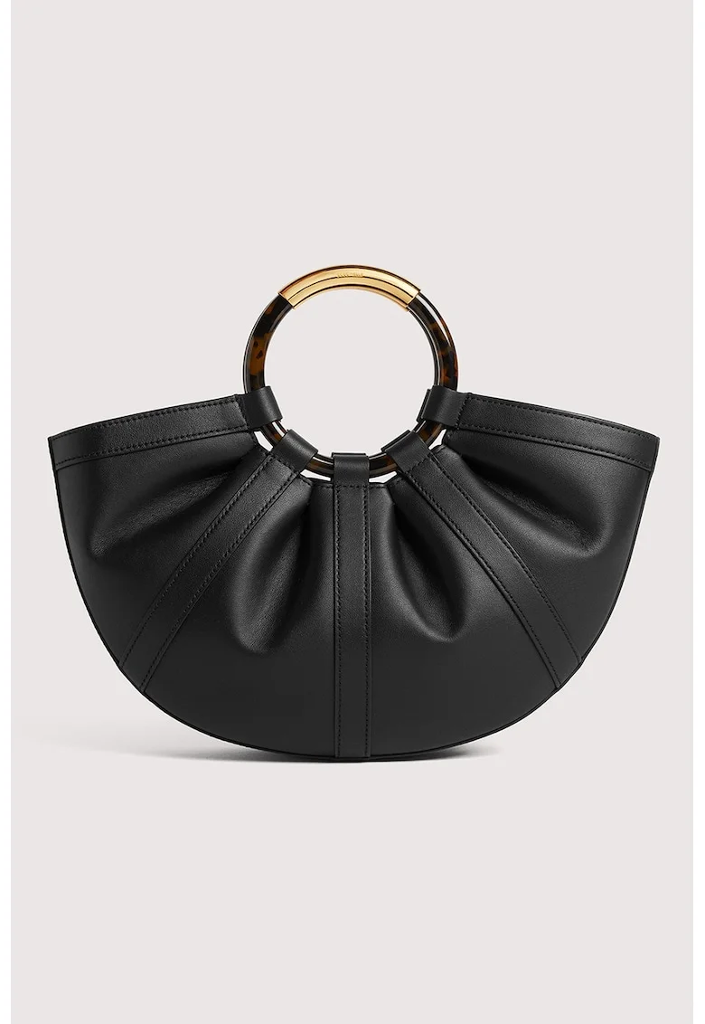 Geanta din piele cu maner Shell, Negru