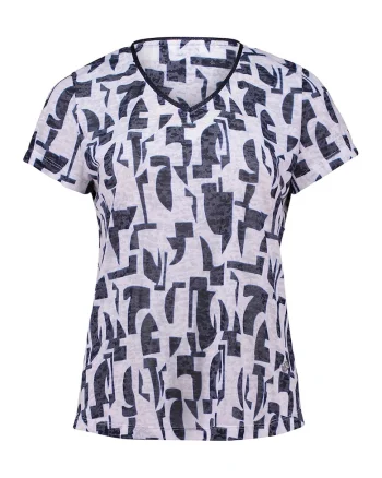 Tricou cu decolteu in V si model, Albastru ultramarin/Alb murdar