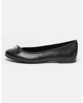 Balerini din piele cu detalii cu funda, Negru