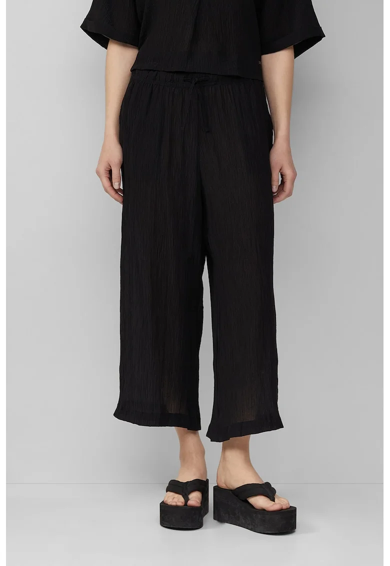 Pantaloni crop cu model texturat, Negru