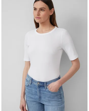 Tricou cambrat cu model uni, Alb
