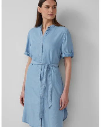 Rochie-camasa midi din material Chambray, Albastru glaciar