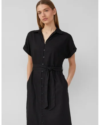 Rochie-camasa midi din amestec de in, Negru