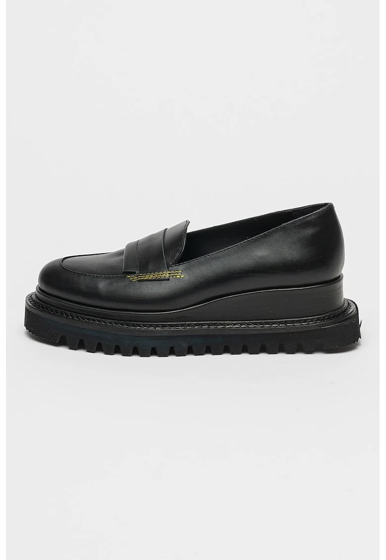 Pantofi loafer din piele cu talpa wedge, Negru/Verde lime