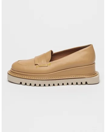Pantofi loafer din piele cu talpa wedge, Maro nisip