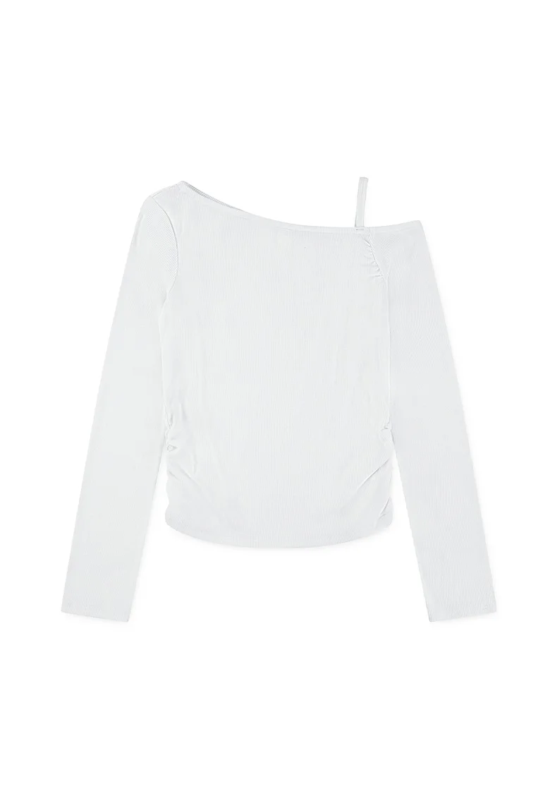 Bluza striata cu insertie elastica laterala, Alb