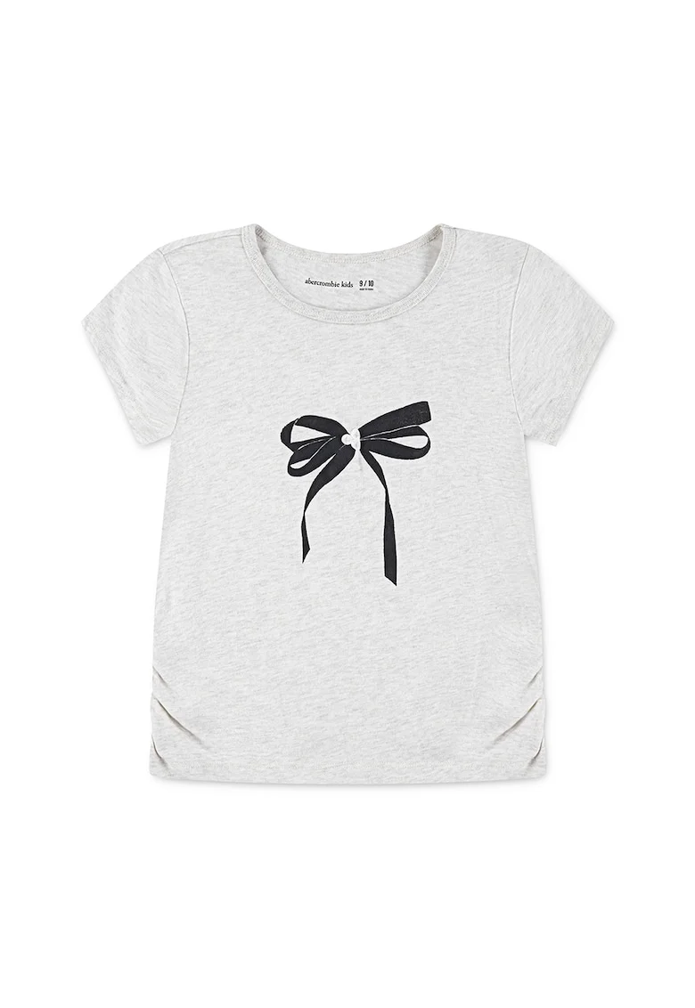Tricou cu imprimeu si insertie elastica laterala, Negru/Gri deschis melange