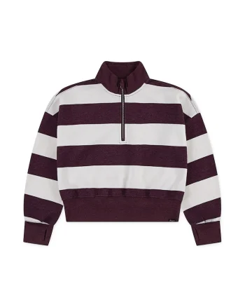 Bluza de trening in doua nuante si fenta cu fermoar, Alb fildes/Violet pruna