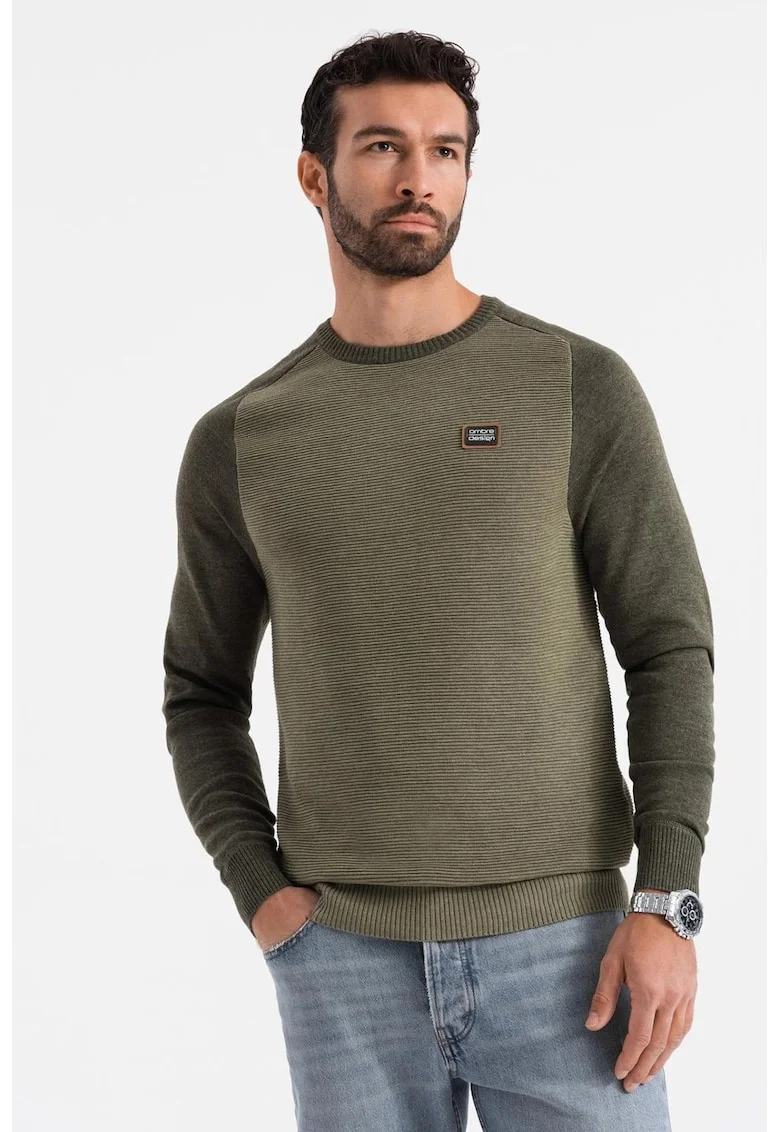 Pulover cu maneci contrastante, Verde sparanghel