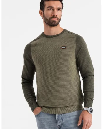 Pulover cu maneci contrastante, Verde sparanghel