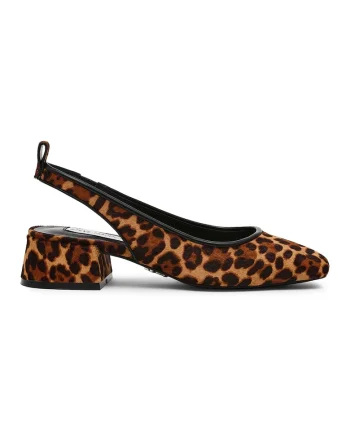 Pantofi slingback din piele cu par scurt, Maro inchis/Caramel