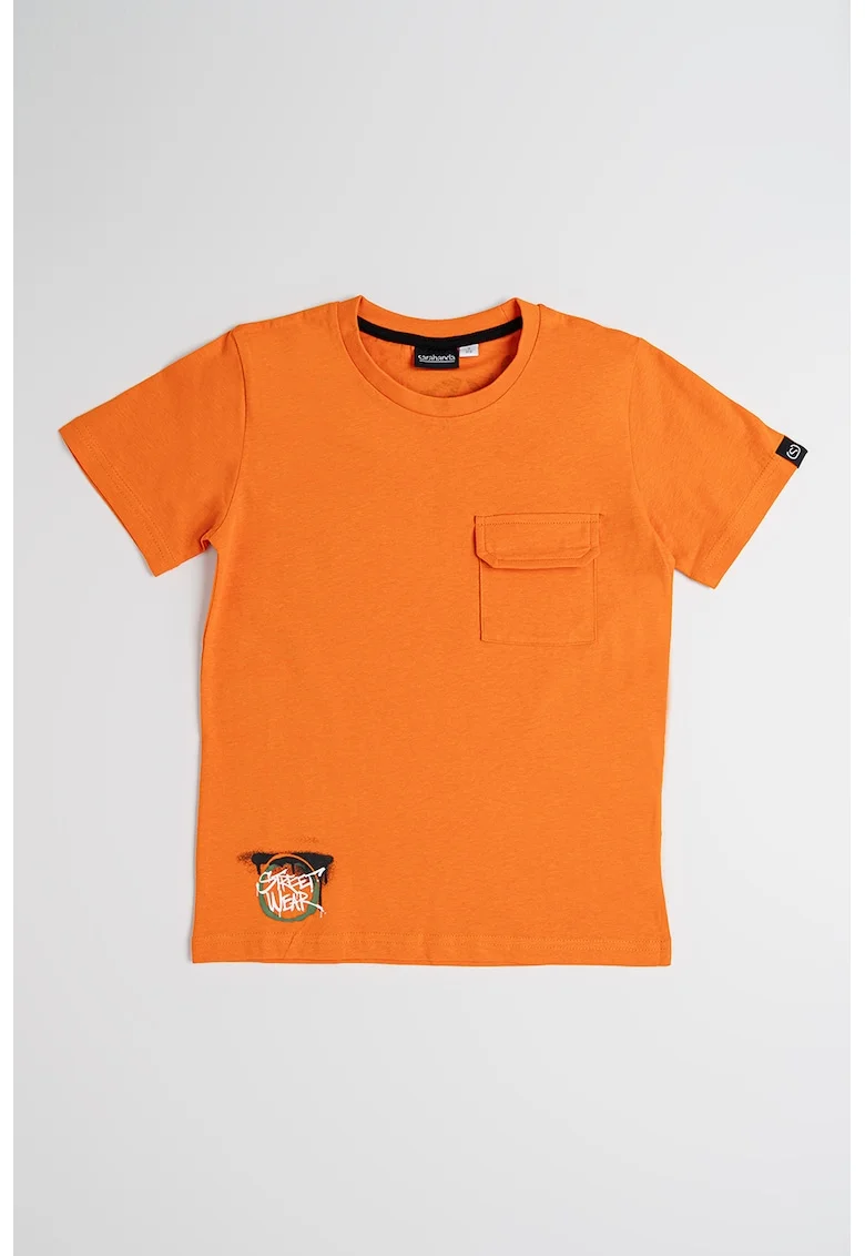 Tricou din bumbac cu buzunar pe piept, Portocaliu mandarina