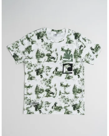 Tricou din bumbac cu model tie-dye, Alb/Verde inchis