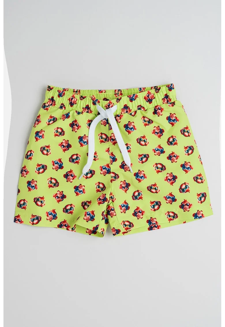 Pantaloni scurti cu imprimeu si snur de ajustare in talie, Rosu/Verde lime