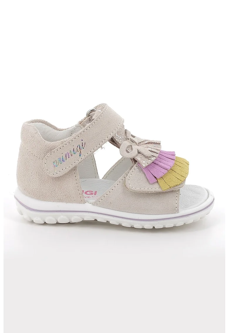 Sandale din piele intoarsa cu inchidere velcro si canaf, Galben/Maro taupe deschis/Roz