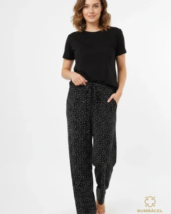 Pantaloni lungi din bumbac, cu imprimeu, pentru dame