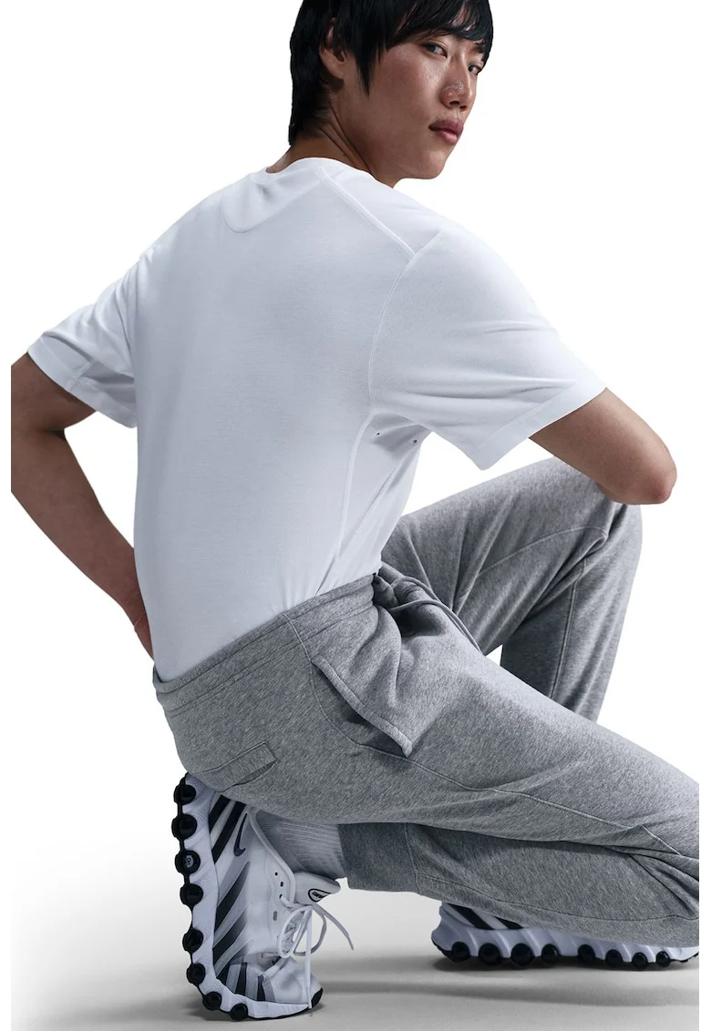 Pantaloni de trening cu logo si snur de ajustare, Gri melange