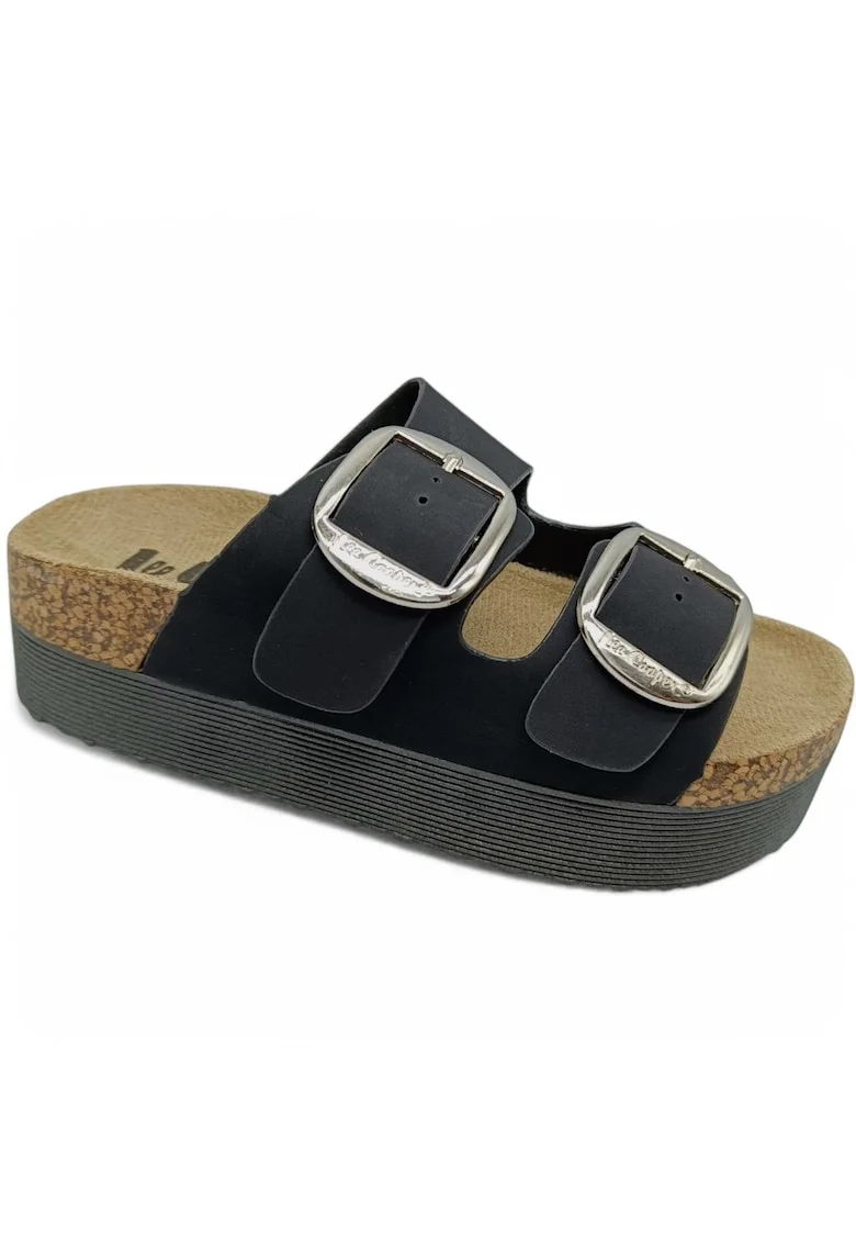 Papuci pentru femei, LeeCooper, piele naturala, negru, tehnologie Antistress, Negru